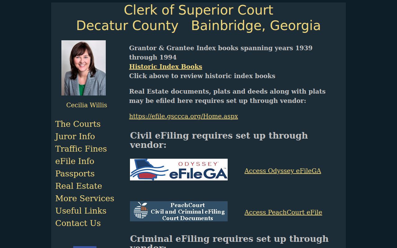 Decatur County civil docket e-filing directory from the Clerk of Superior Court