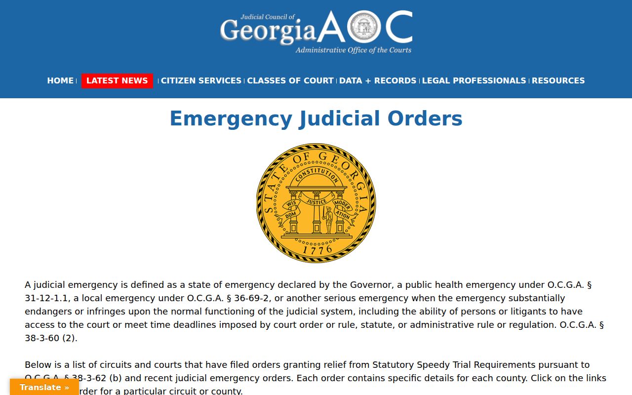Decatur County court calendar emergency judicial orders information