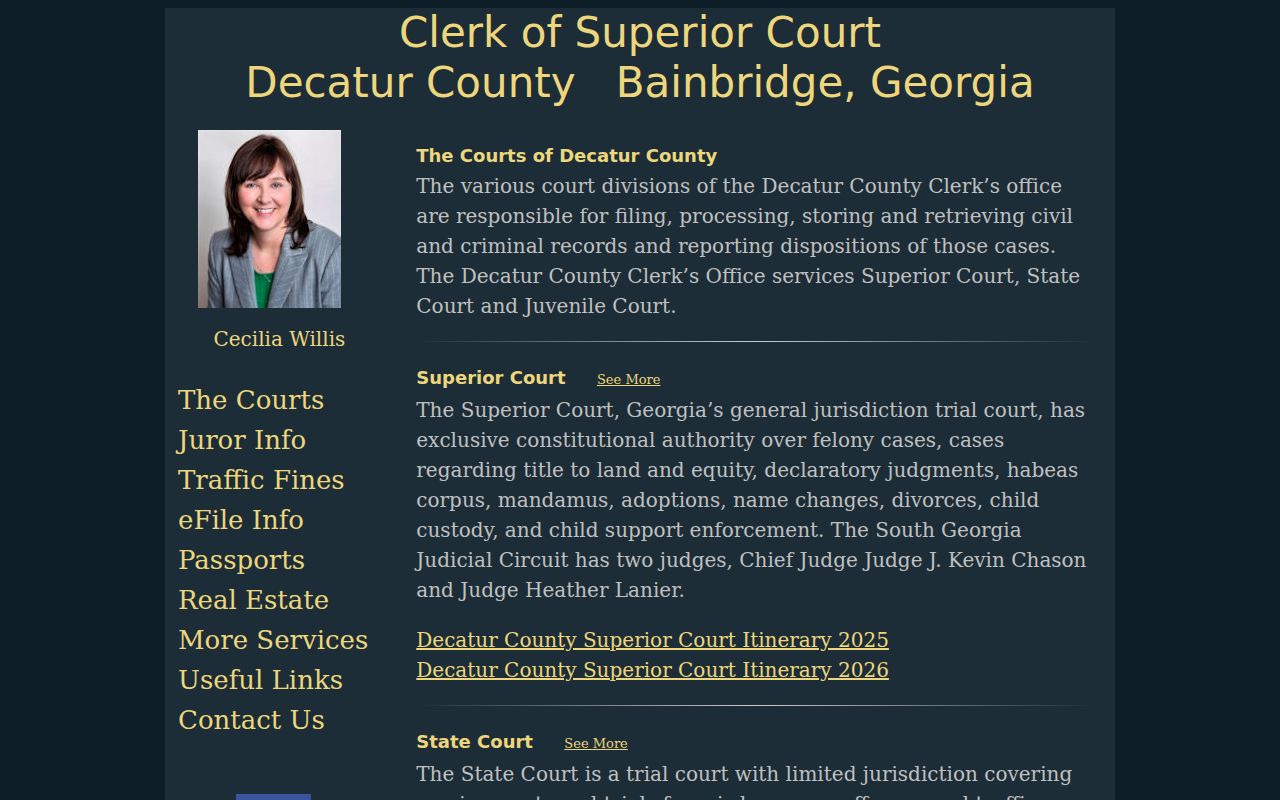 Decatur County criminal docket court divisions from the Clerk of Superior Court