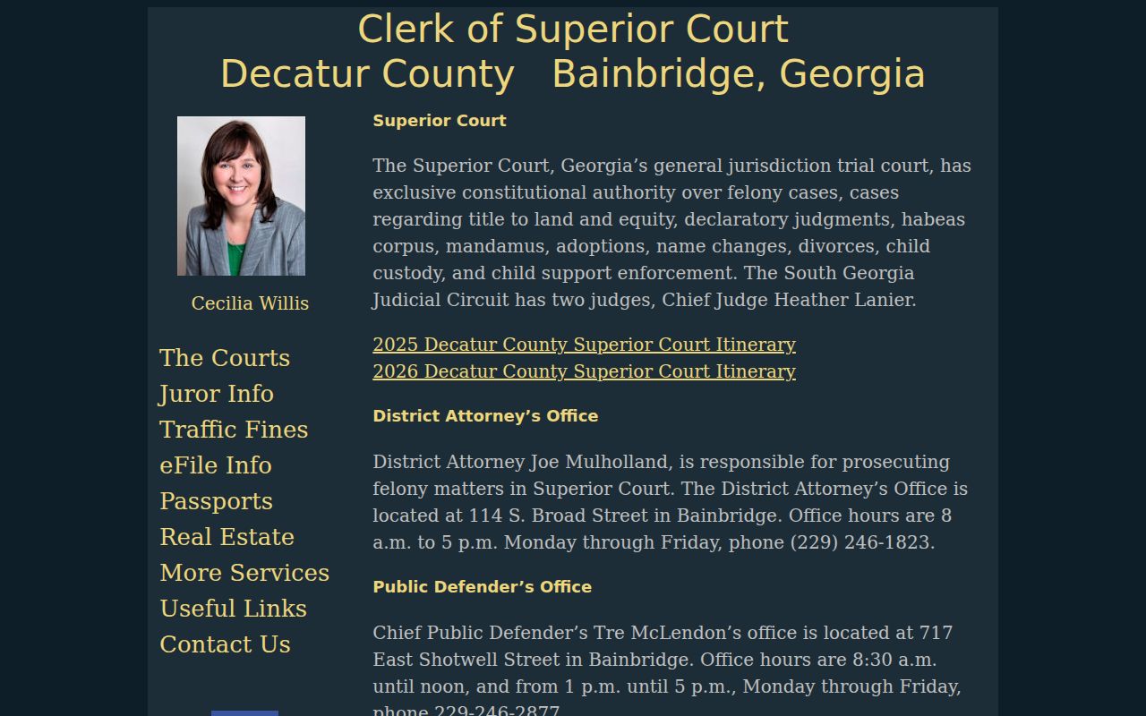 Decatur County criminal docket Superior Court jurisdiction information